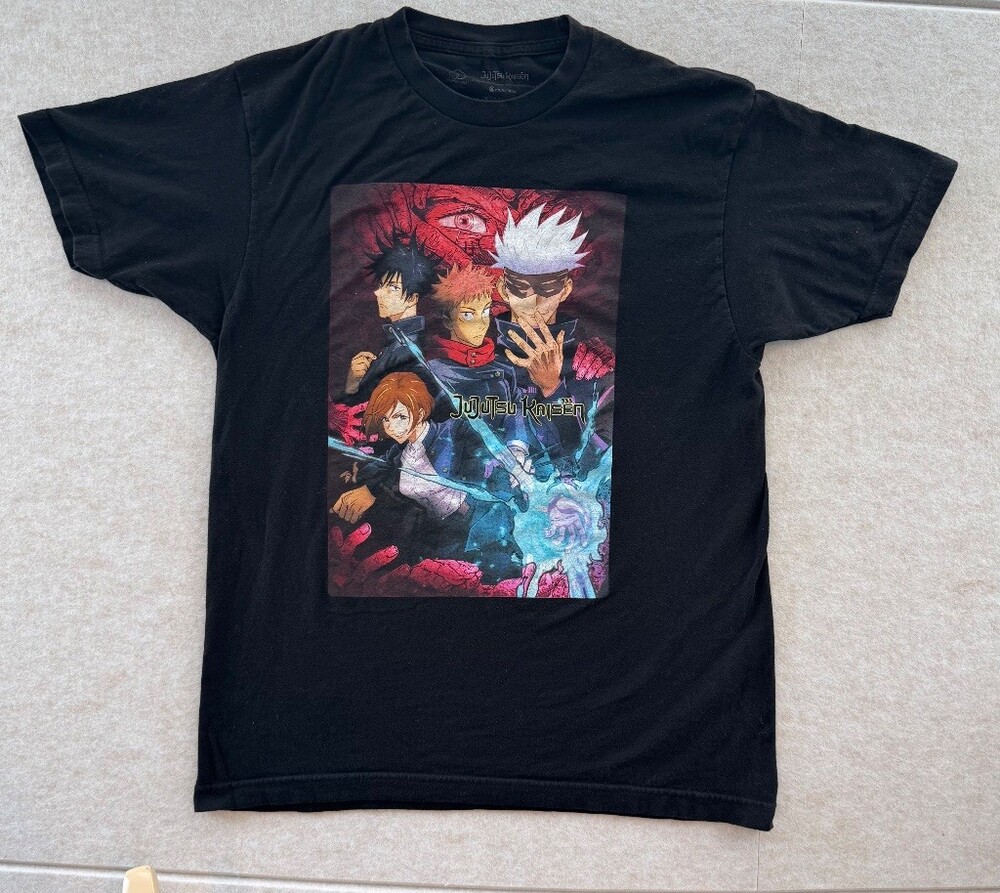 Jujutsu Kaisen Crunchyroll Men’s L Black T Shirt Gojo Itadori Megumi Nobara Anim